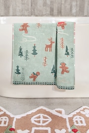 Sage Green Christmas Gingerbread 100% Cotton Towel - Image 2 of 4