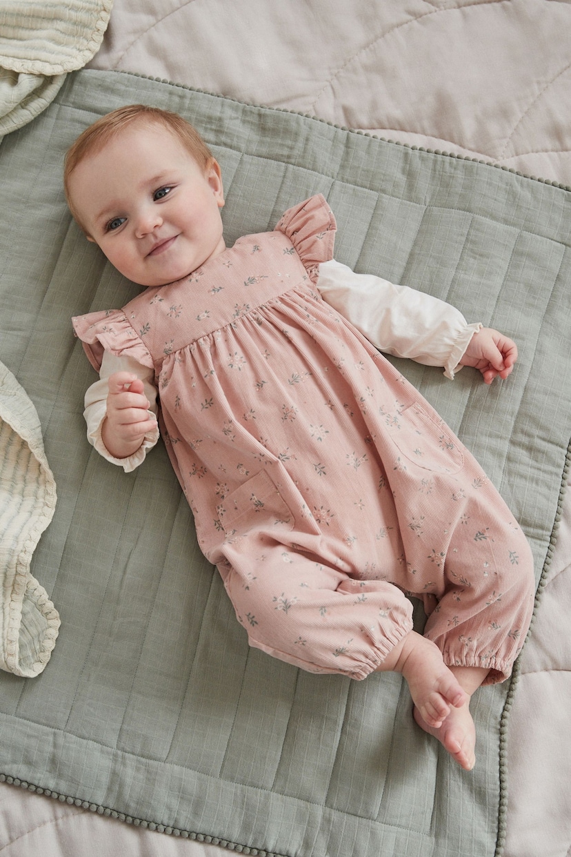Pink Floral Corduroy Baby Dungarees & Long Sleeve Bodysuit Set (0mths-2yrs) - Image 2 of 11