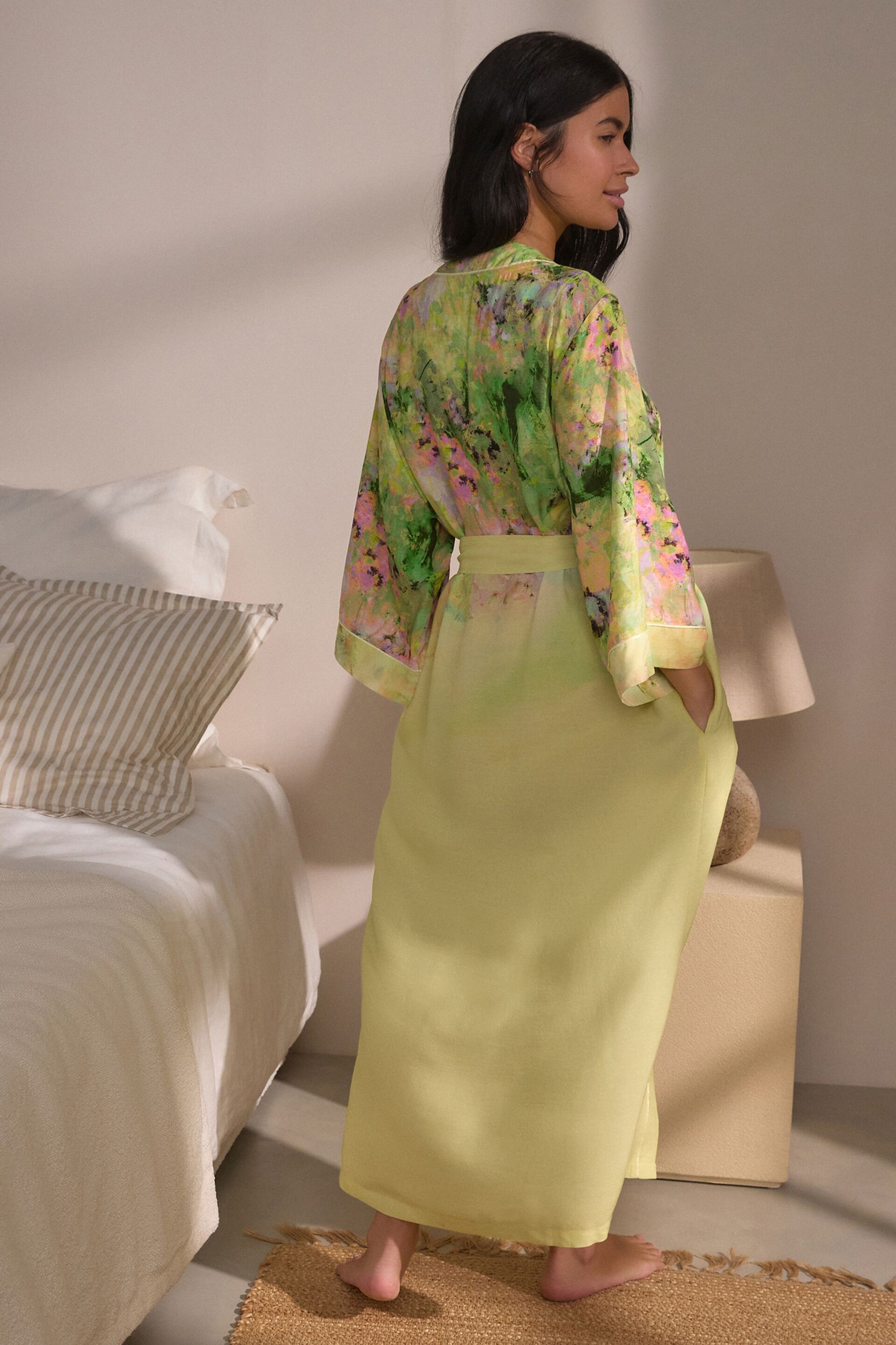 Lime Green Floral Lightweight Robe - Image 4 of 8