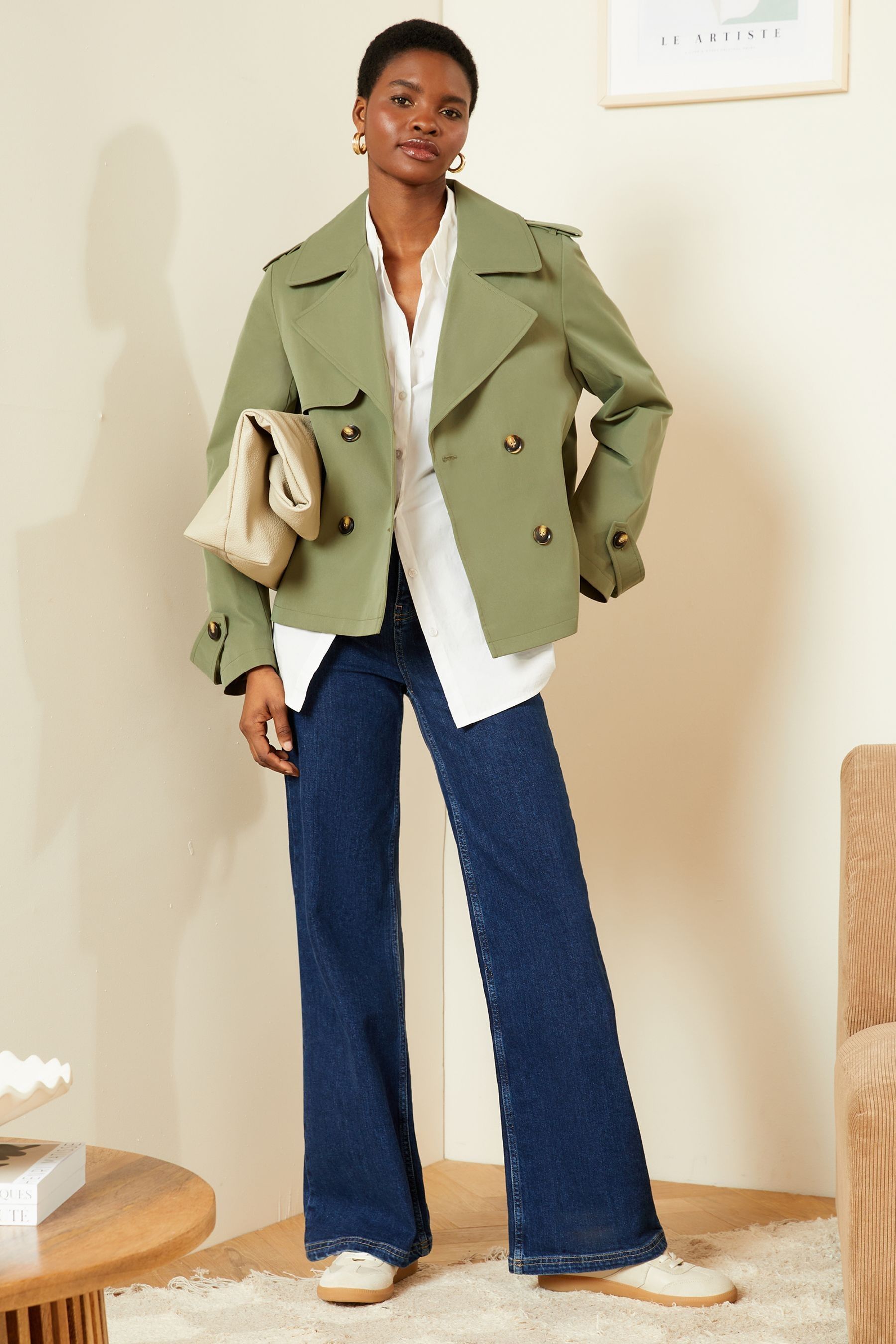 Buy Love Roses Khaki Green Cropped Trench Jacket from Next Lithuania