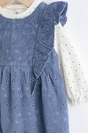 Navy Blue Broderie Baby Corduroy Dungarees and Long Sleeve Bodysuit Set (0mths-2yrs) - Image 3 of 6