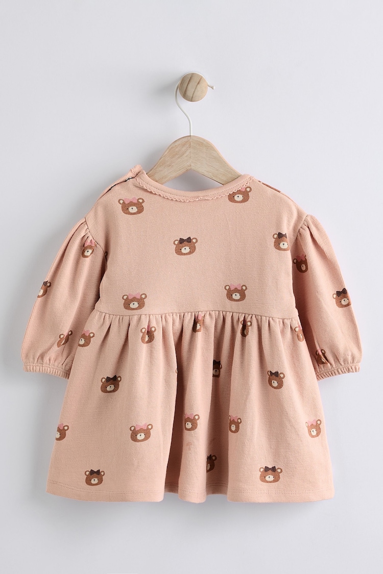 Caramel Brown/Pink Bear Print Baby Jersey Dress With Tights (0mths-2yrs) - Image 2 of 6