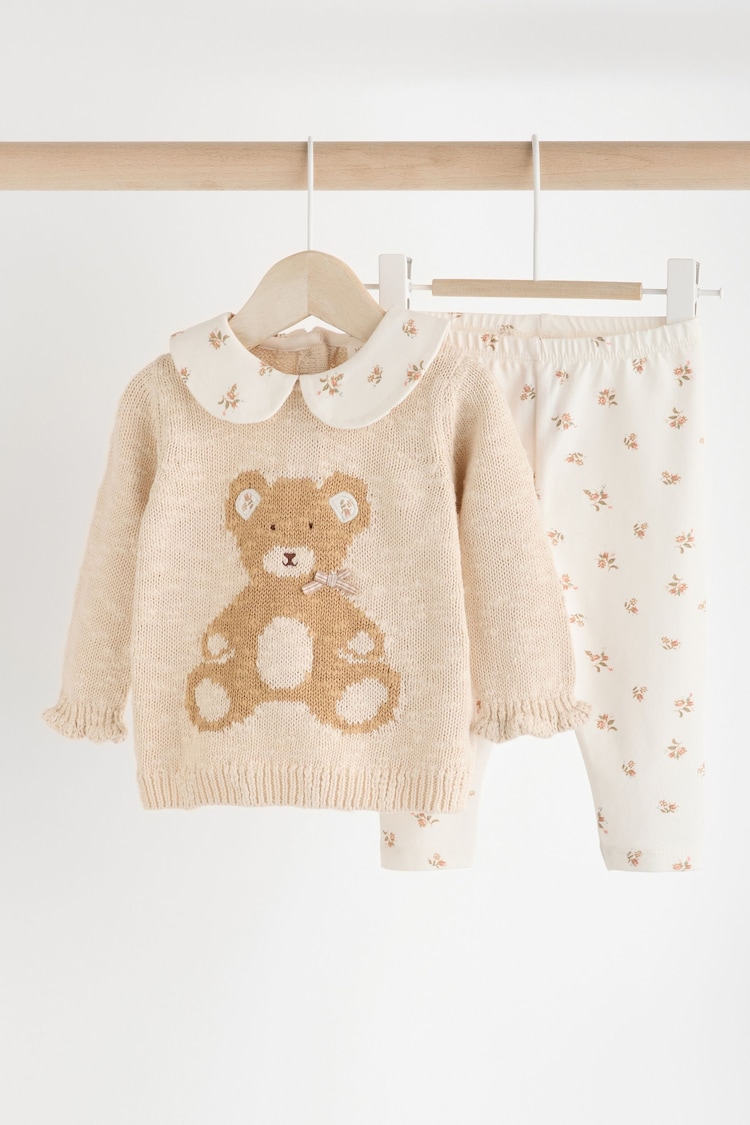 Cream Bear Baby Knitted 100% Cotton Jumper And Legging Set (0mths-3yrs) - Image 1 of 11