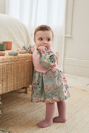 Sage Green/Floral with Removeable Vest Woven Dress and Tights Set (0mths-2yrs) - Image 3 of 27