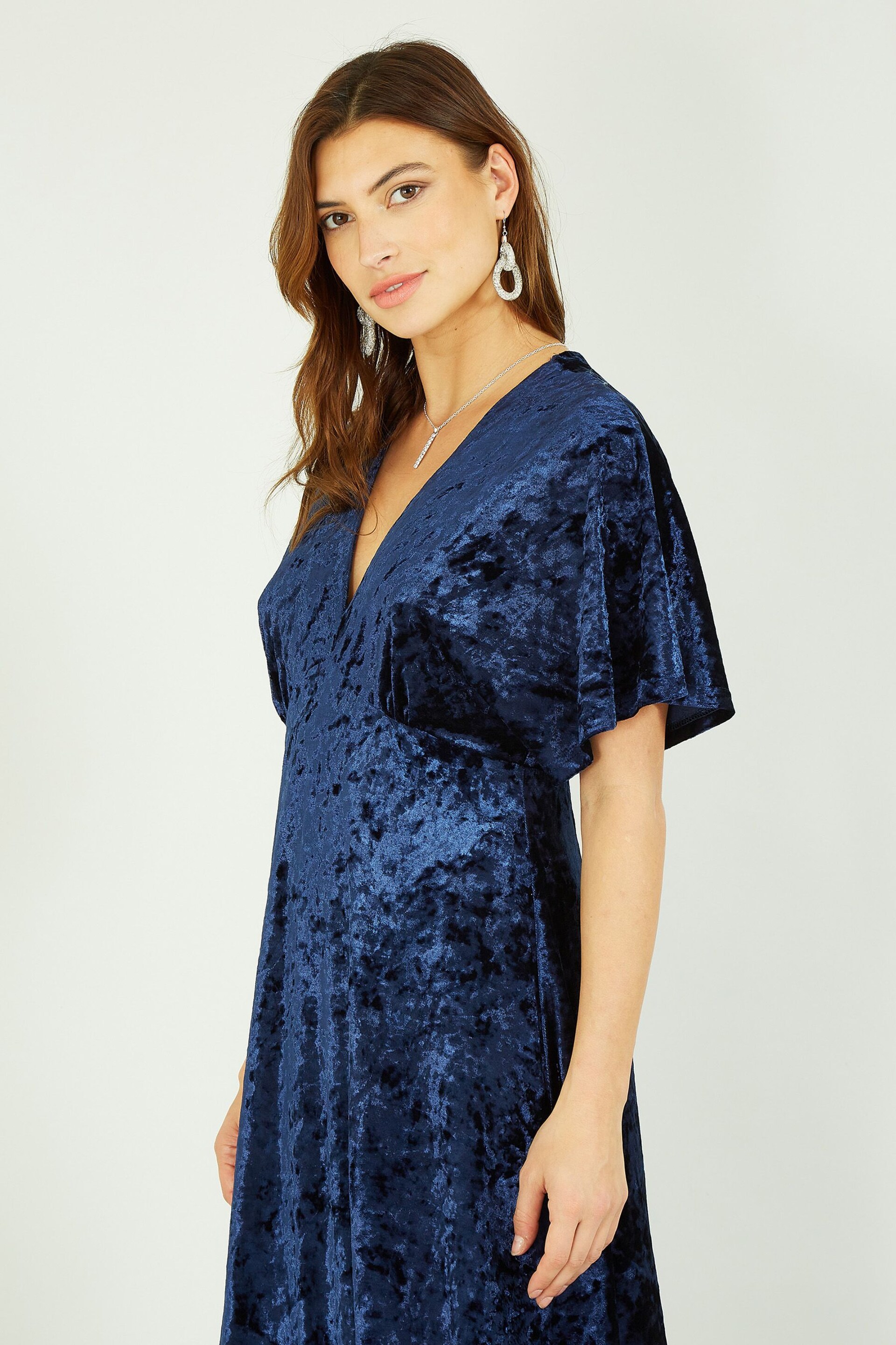 Yumi Blue Velvet Kimono Midi Dress - Image 2 of 5