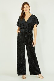 Yumi Black Velvet Kimono Sleeve Jumpsuit - Image 1 of 5