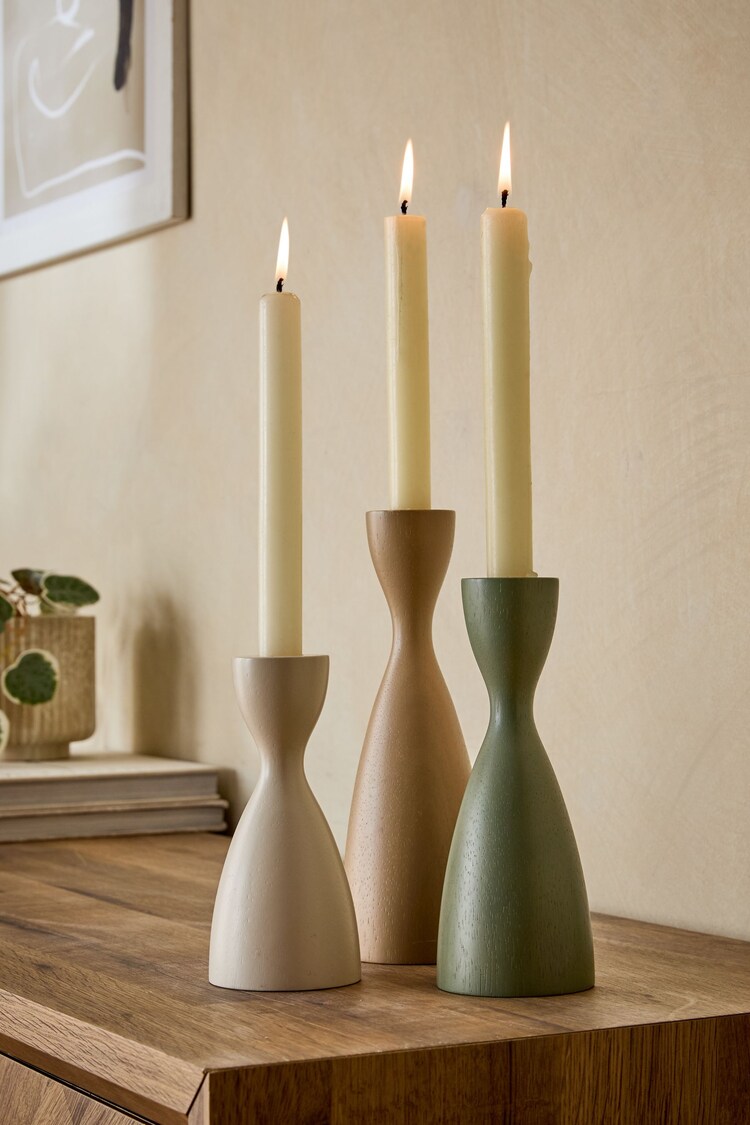 Buy Set of 3 Neutral Scandi Taper Candle Holders from Next United Arab