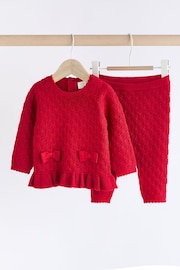 Red 3D Bows Baby Knitted Jumper And Leggings Set (0mths-3yrs) - Image 1 of 11