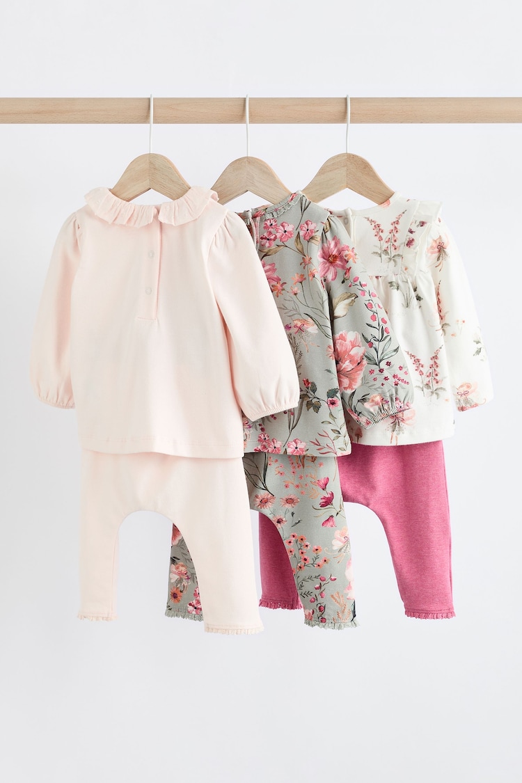 Pink/ Green/ White Floral Fairy Baby Long Sleeve Top And Leggings Set 6 Piece - Image 2 of 17