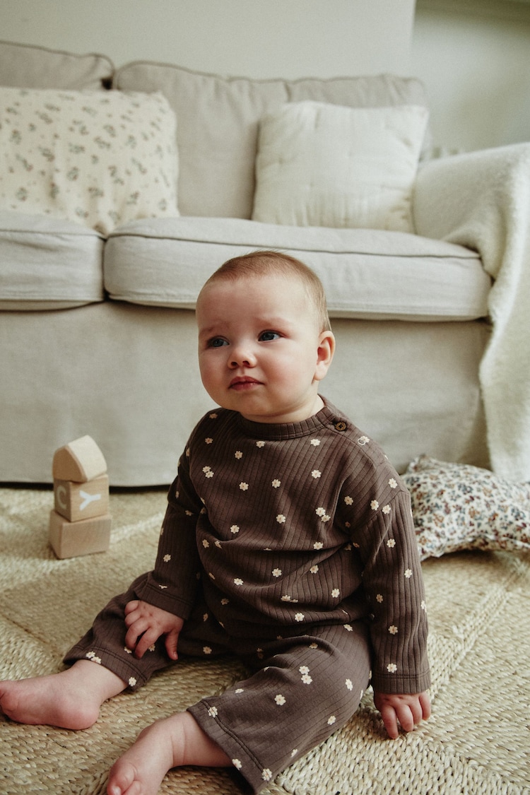 Chocolate Brown/ Mauve Purple Baby Long Sleeve T-Shirts and Leggings 6 Piece Set - Image 1 of 18