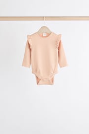 Pink/Cream Baby Long Sleeve Frill Bodysuits 4 Pack - Image 5 of 11