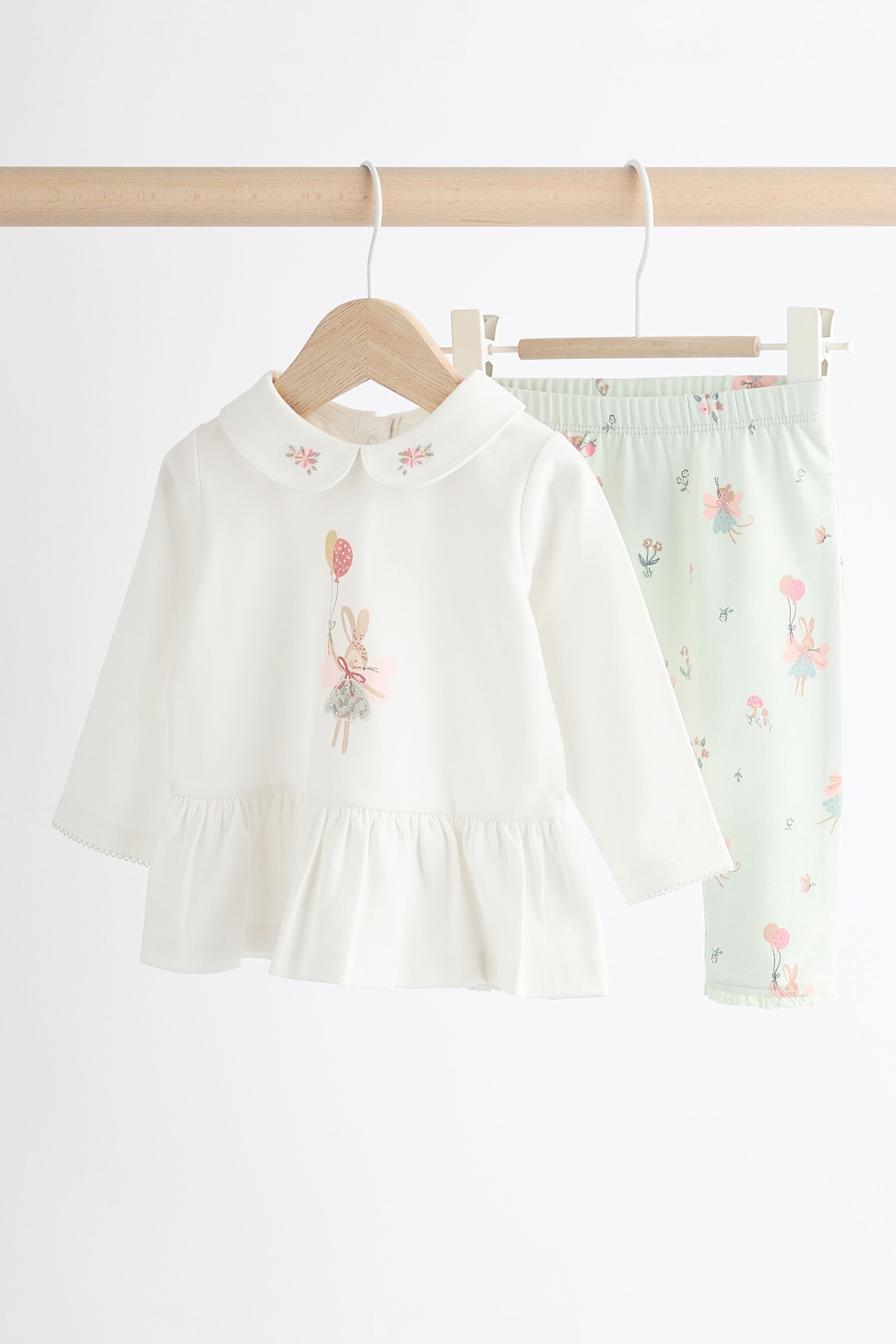 Buy Ecru Teal Green Bunny Baby Long Sleeve Top And Leggings Set from the Next UK online shop