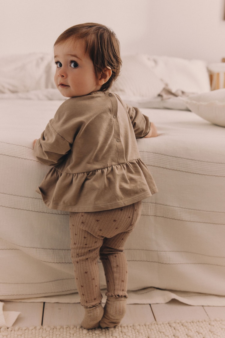 Chocolate Brown Ballerina Mouse Baby 100% Cotton Long Sleeve Top And Leggings Set - Image 2 of 14