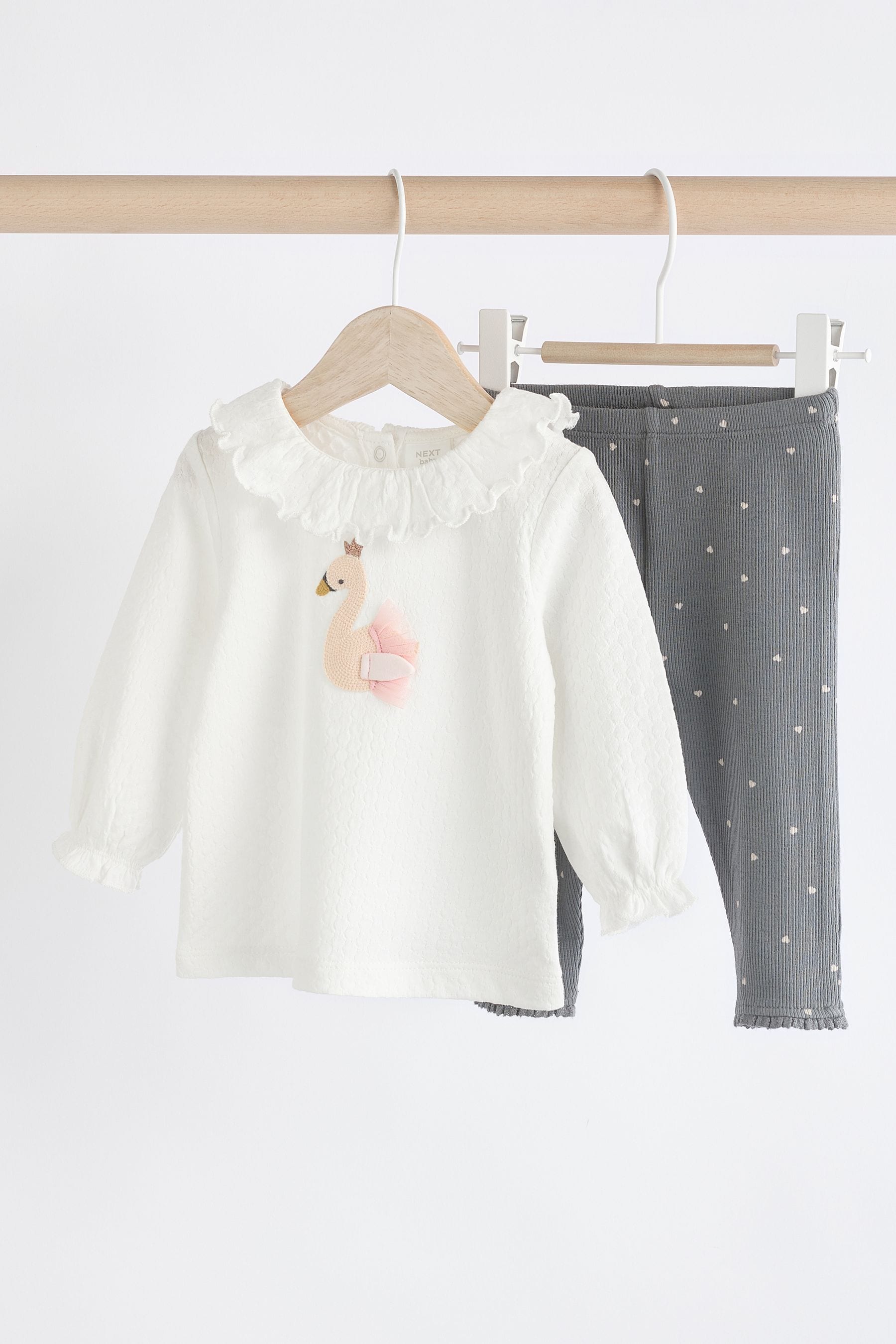 Buy White Charcoal Grey Swan Baby Long Sleeve Top And Leggings Set from the Next UK online shop
