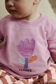 Lilac Purple Flower/ Stripe Baby 2 Piece Sweat & Wide Leg Trousers Set - Image 3 of 13