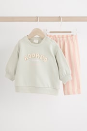 Green/Pink Stripe Baby Sweatshirt And Wide Leg Trousers Set - Image 1 of 10