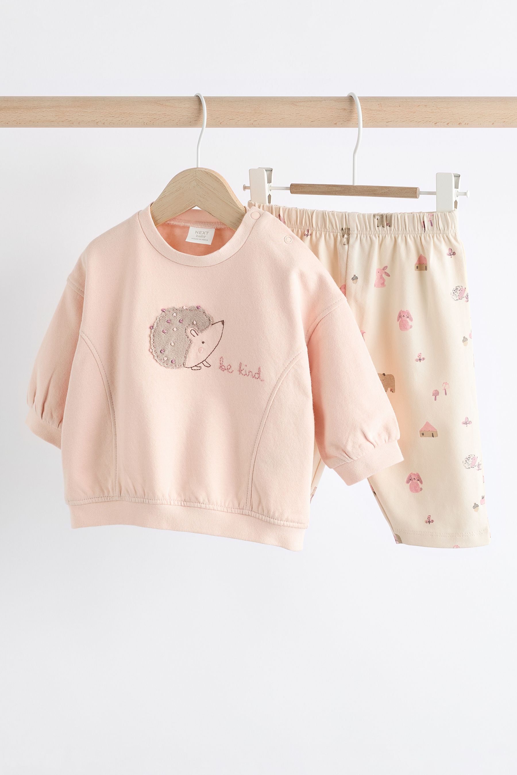 Buy Pink Cream Hedgehog Baby Sweatshirt And Wide Leg Trousers Set from the Next UK online shop