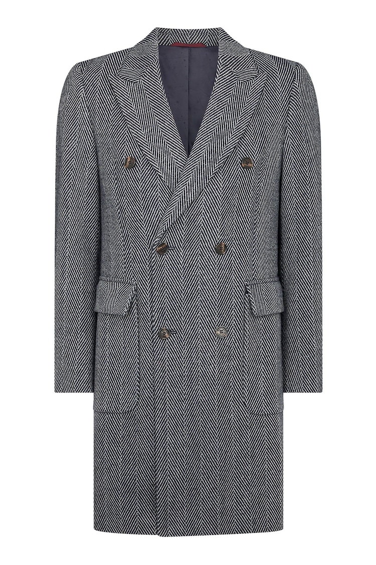 Remus Uomo Blue Regular Fit Wool-Mix Tailored Coat - Image 6 of 6