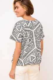 Black/White Print Short Sleeve Crochet Bubblehem Top - Image 3 of 6