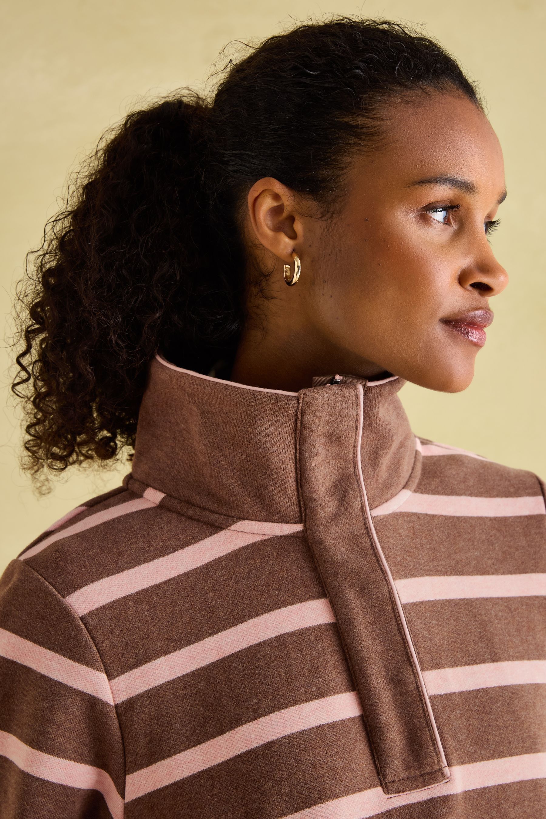 Buy Joules Burnham Chocolate Brown pink Funnel Neck Quarter Zip Sweatshirt from the Next UK online shop