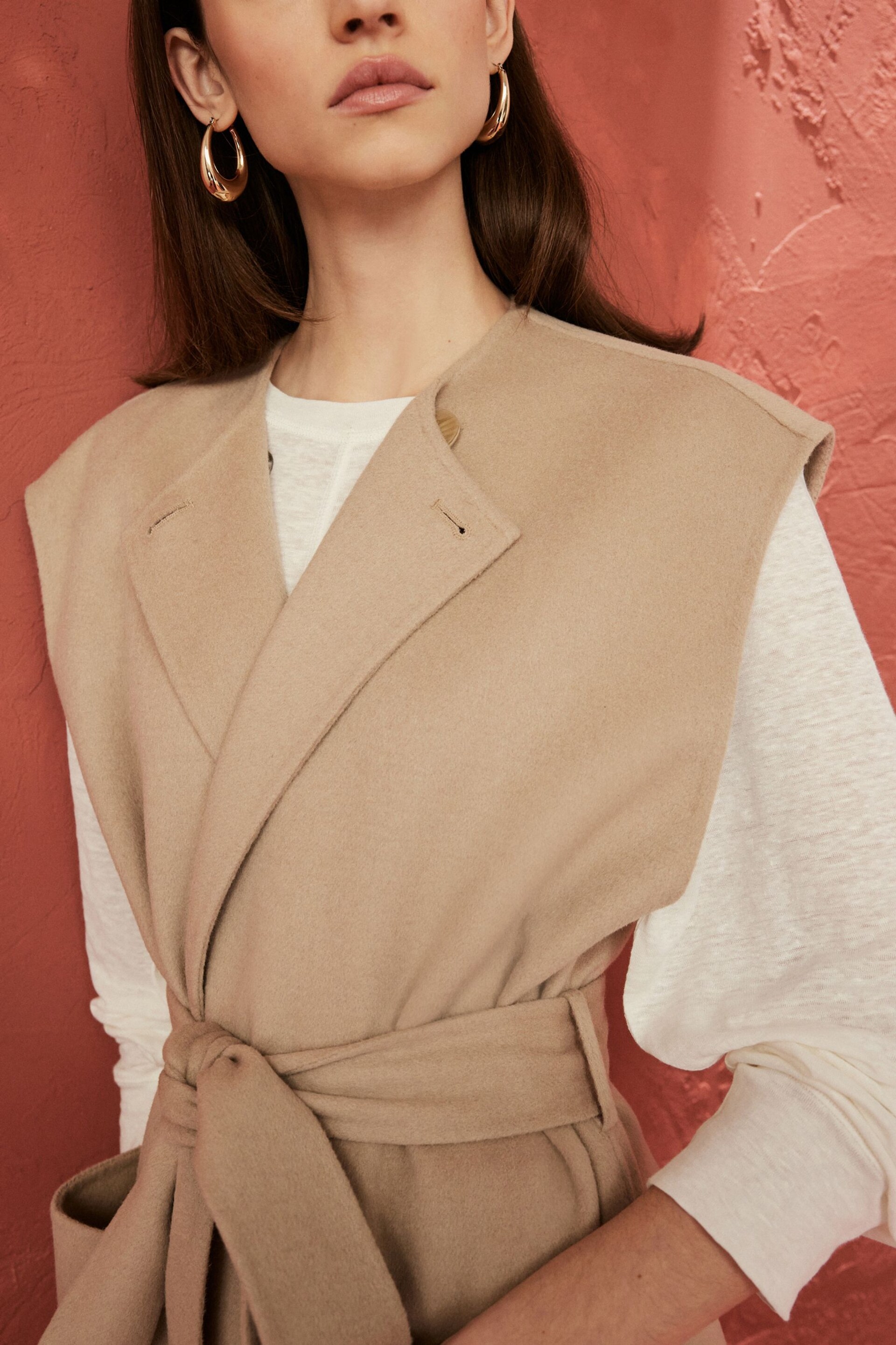 Cream Handsewn Wool Blend Belted Gilet - Image 5 of 7