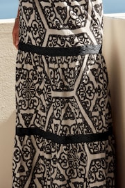 Black/White Textured Maxi Skirt With Crochet Trim - Image 5 of 6