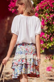 White Fruit Print Shirred Layered Mini Skirt - Image 2 of 6