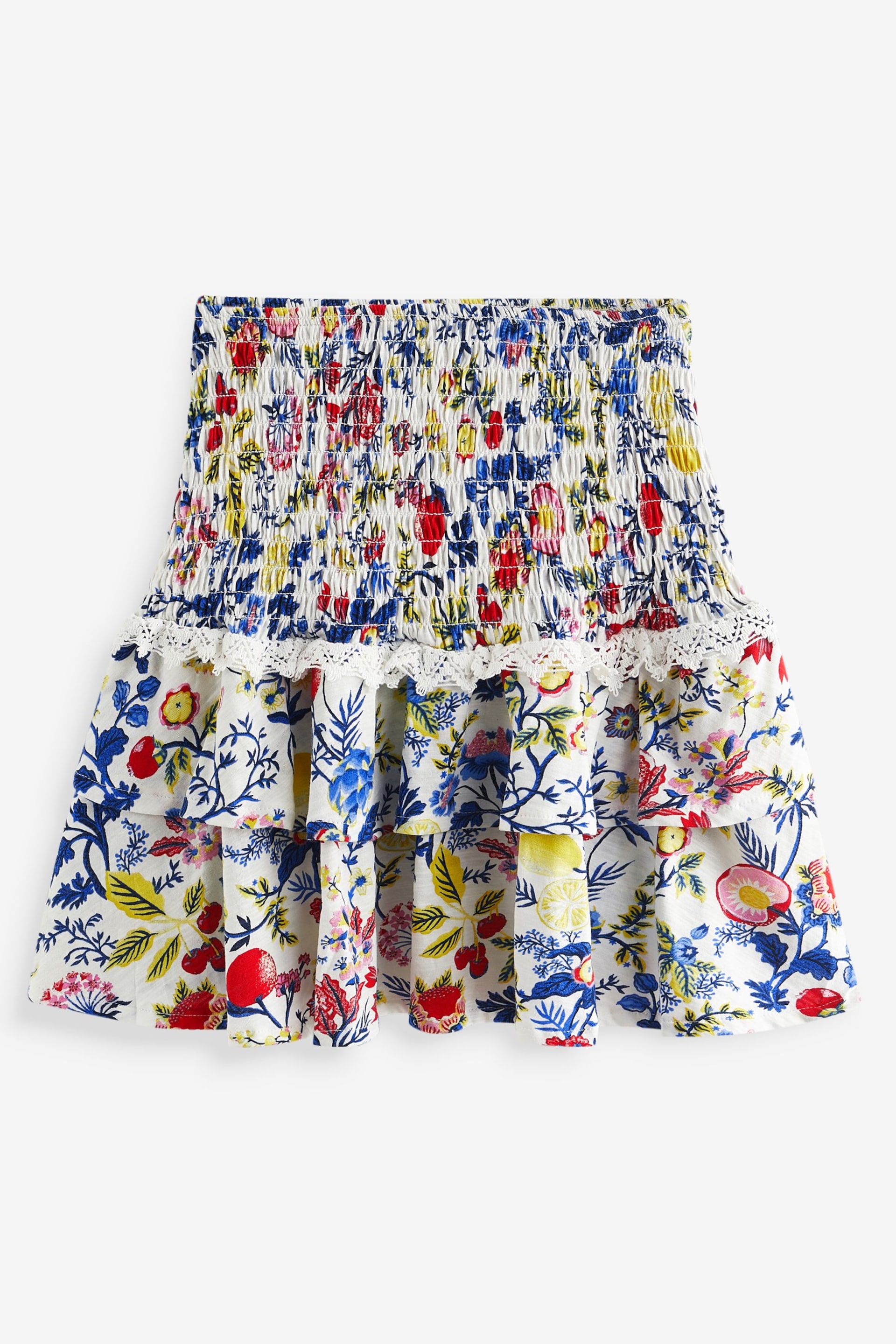 White Fruit Print Shirred Layered Mini Skirt - Image 5 of 6