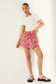 Red Floral Print Elasticated Waist Summer Jersey Skort - Image 1 of 5