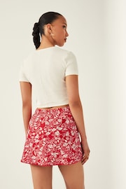 Red Floral Print Elasticated Waist Summer Jersey Skort - Image 2 of 5