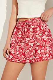 Red Floral Print Elasticated Waist Summer Jersey Skort - Image 3 of 5