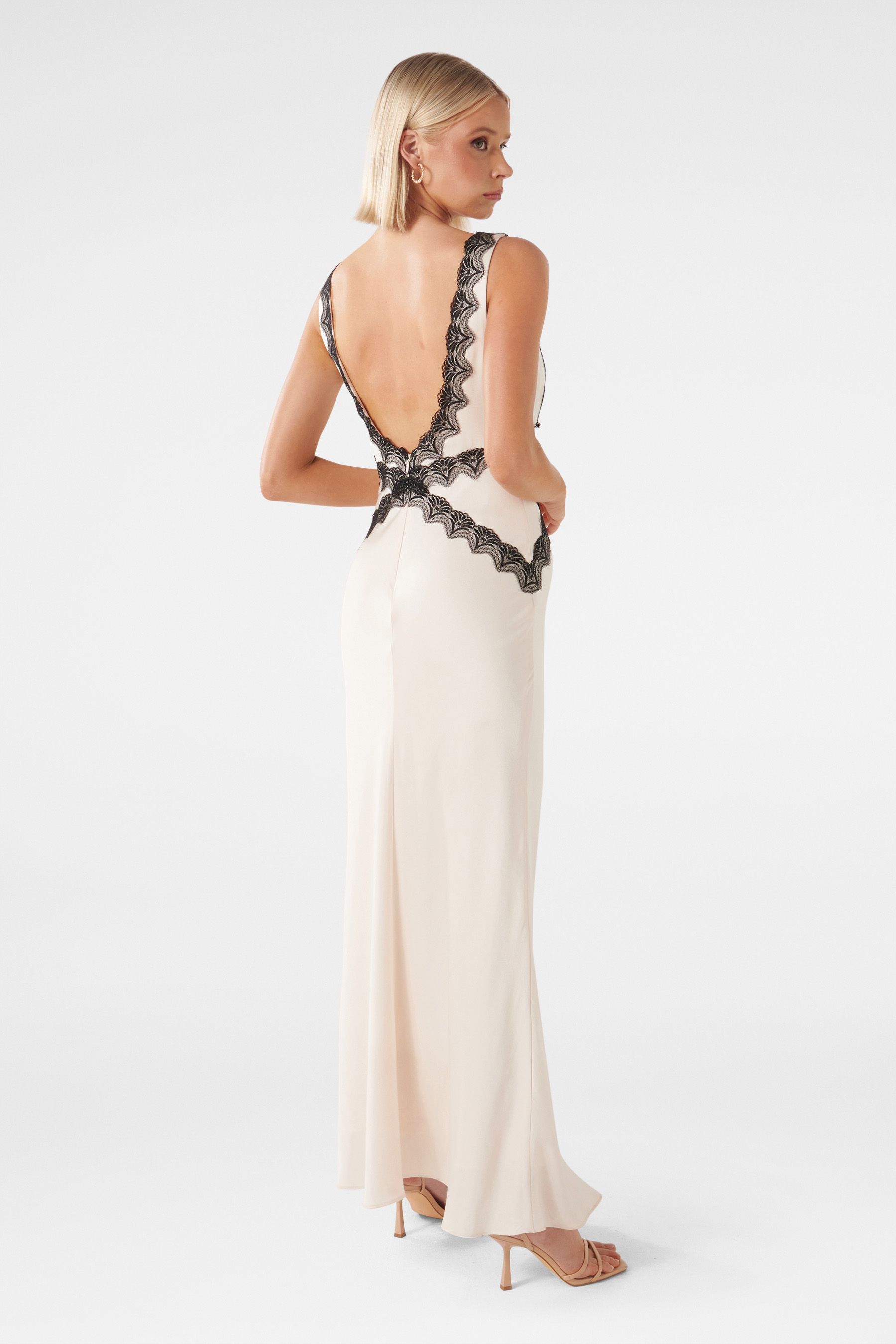 Buy Forever New White Amelia Lace Trim Satin Midi Dress from Next Luxembourg