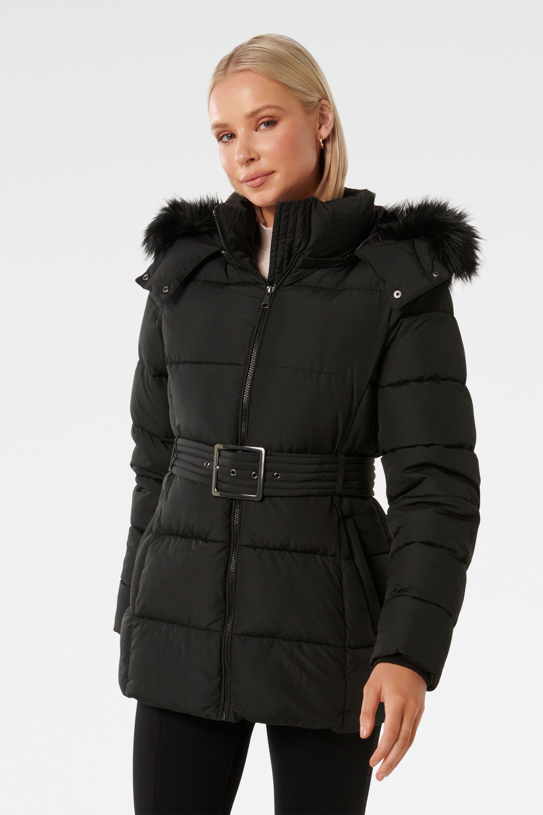 Buy Forever New Black Dannie Mid Length Puffer Coat from Next Luxembourg