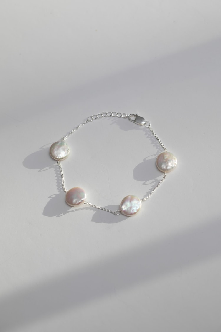 Simply Silver Silver Coin Pearl Bracelet - Image 1 of 3