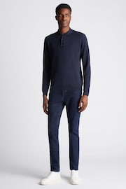 Remus Uomo Blue Relaxed Fit Long Sleeve 100% Cotton Polo Shirt - Image 2 of 6