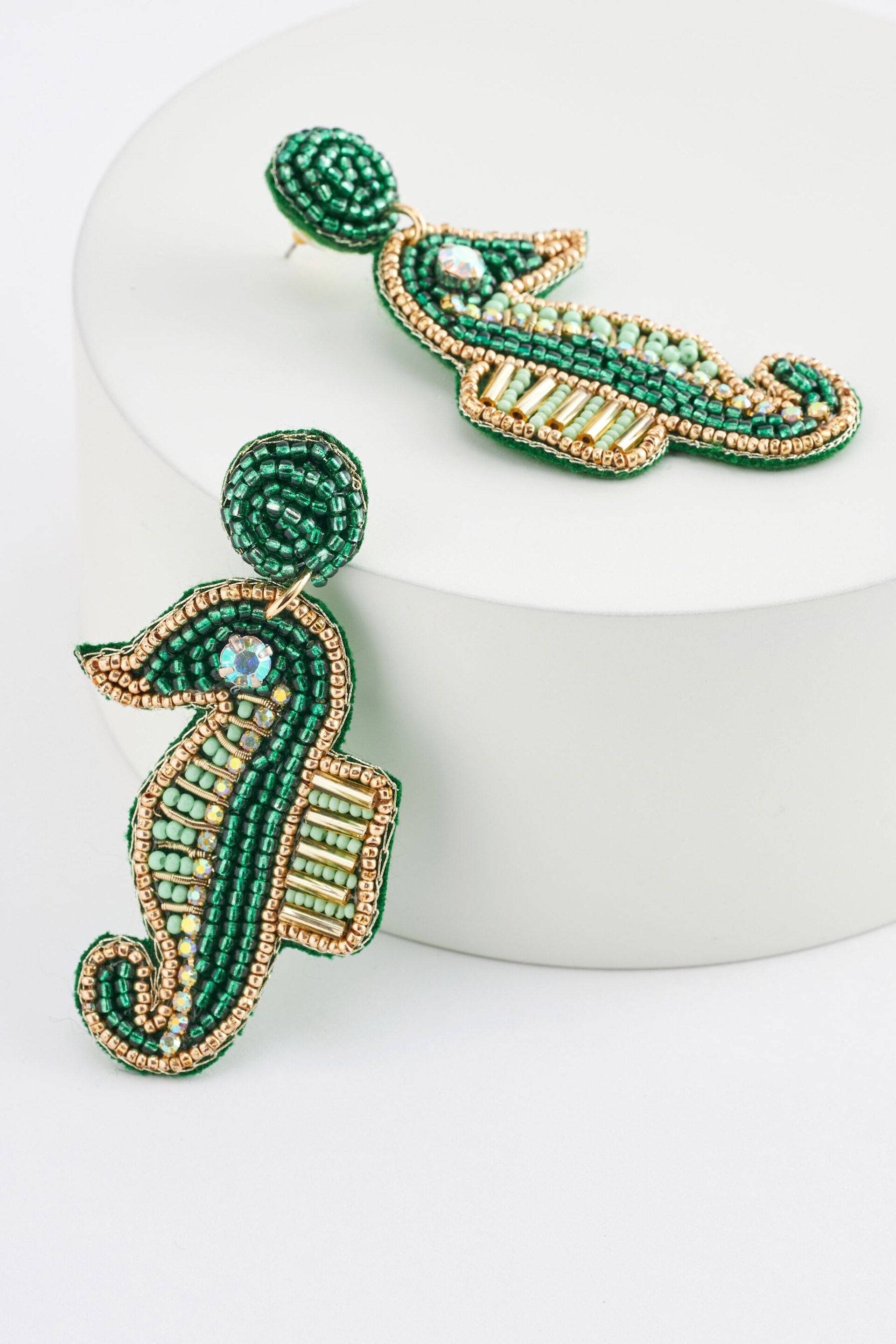 Green Beaded Seahorse Earrings - Image 3 of 3