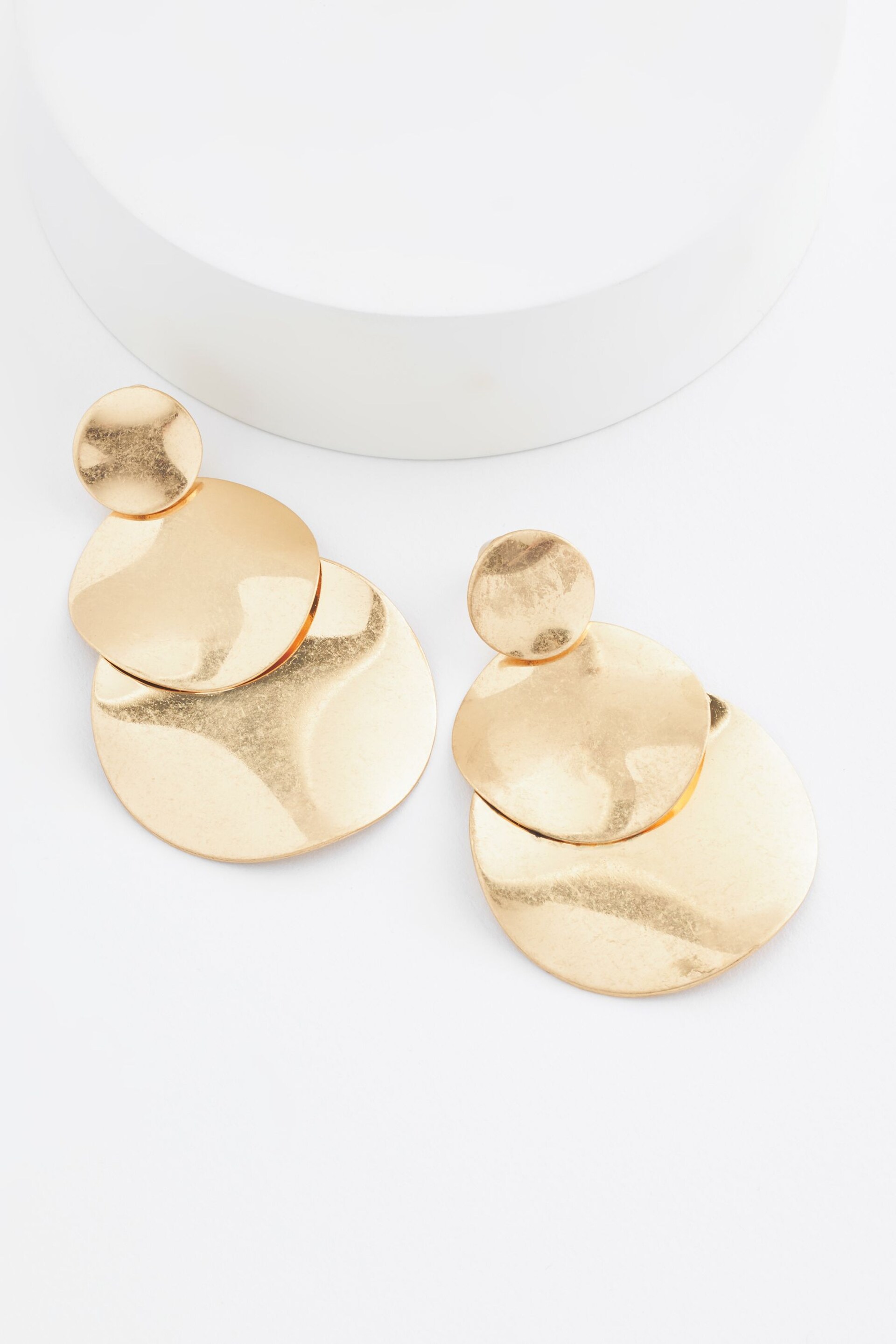 Gold Tone Molten Disc Statement Earrings - Image 4 of 4