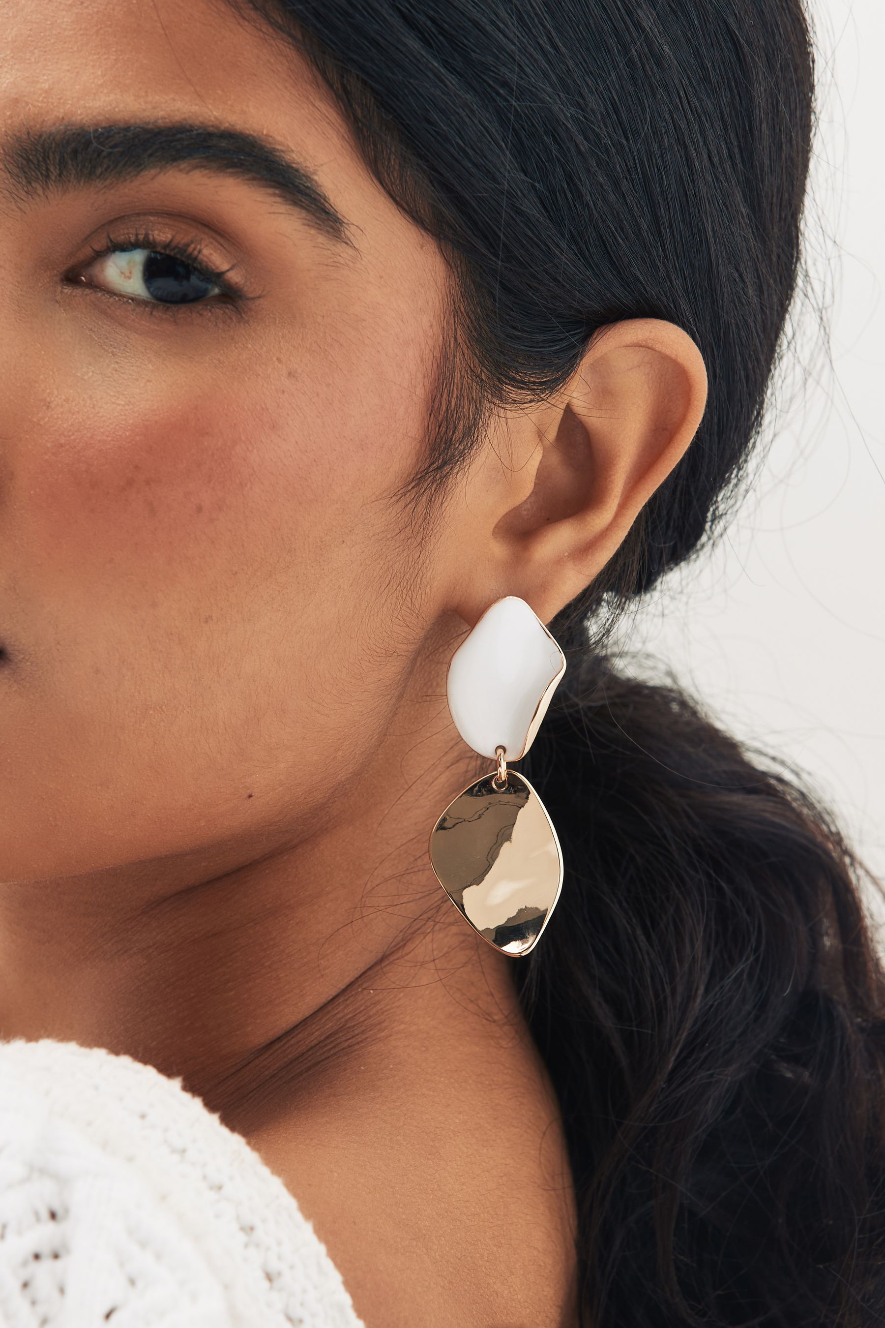 Buy White and Gold Folded Molten Earrings Made With Recycled Metal from Next Luxembourg