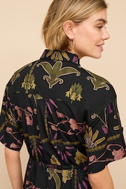 Black Floral Utility Pocket Shirt Midi Summer Dress - Image 4 of 6