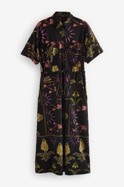 Black Floral Utility Pocket Shirt Midi Summer Dress - Image 5 of 6