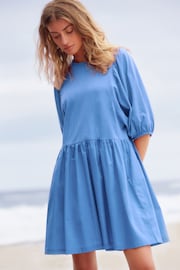 Blue Puff Sleeve Mini Jersey Dress - Image 1 of 3