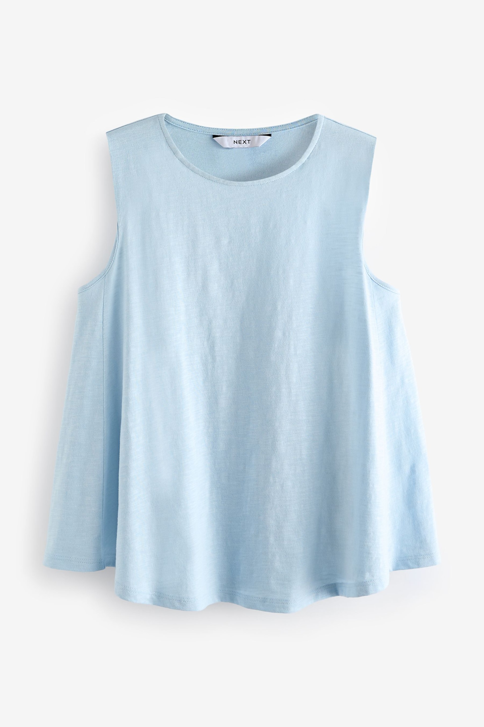 Light Blue Relaxed Fit Sleeveless Scoop Neck Slub Vest Top - Image 5 of 6