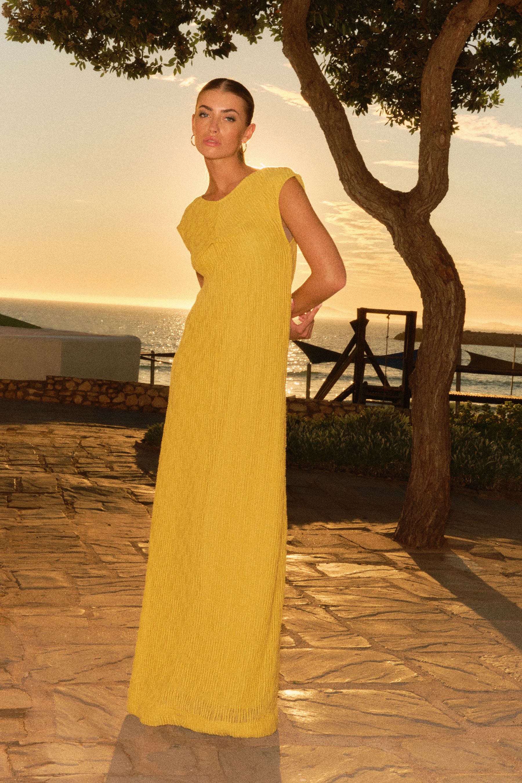Buy Yellow Twist Front Sleeveless Textured Jersey Maxi Summer Dress from Next Luxembourg