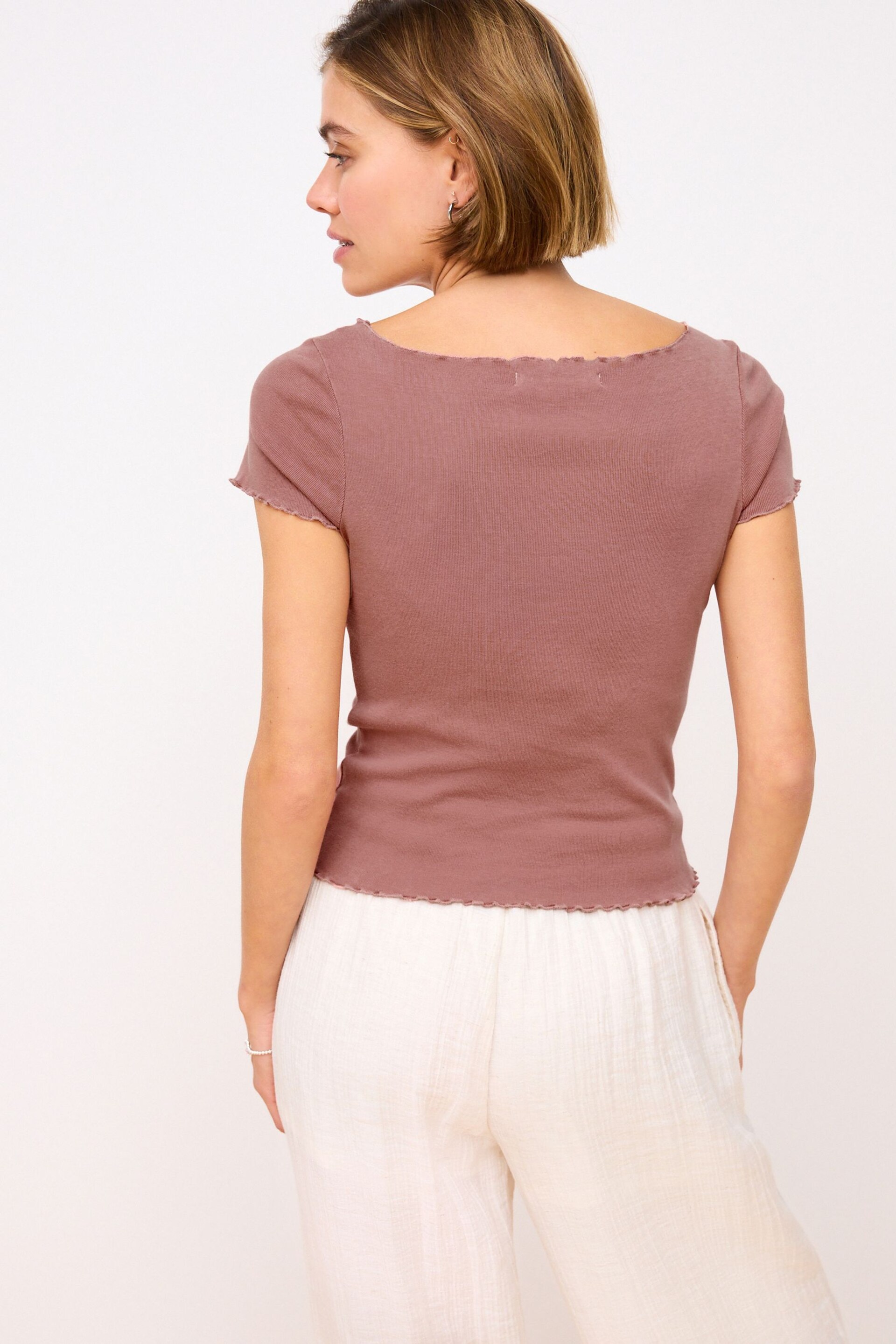 Pink Short Sleeve Lettuce Edge T-Shirt - Image 3 of 6