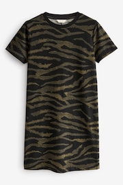 Khaki Green Zebra Animal Print Crew Neck Short Sleeve T-Shirt Dress - Image 4 of 5