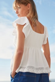 White Lace Trim Flutter Sleeve Summer Holiday Top - Image 3 of 7