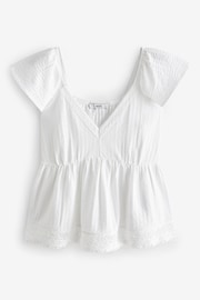 White Lace Trim Flutter Sleeve Summer Holiday Top - Image 6 of 7