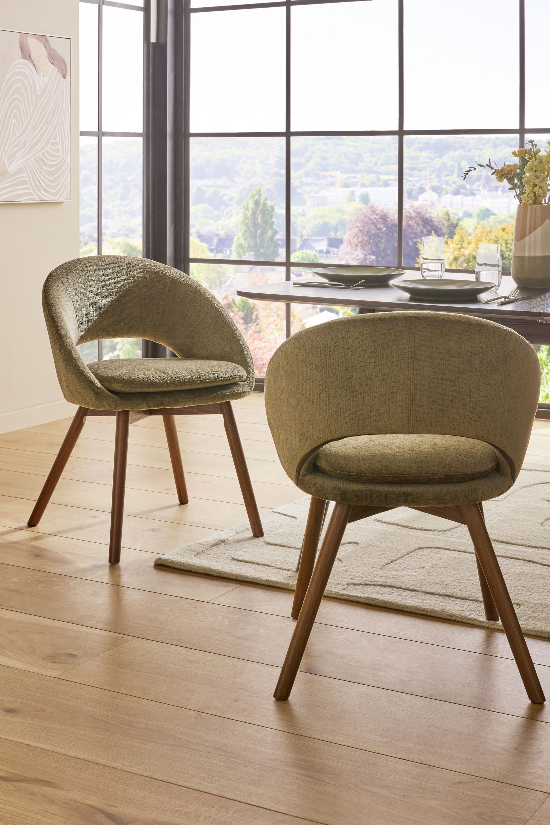 Buy Set of 2 Plush Chenille Moss Green Hewitt Dark Wood Leg Dining Chairs from the Next UK online shop