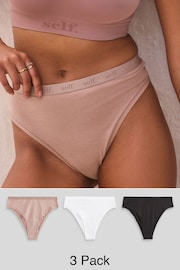 self. Black/White/Nude High Rise High Leg Cotton Rich Knickers 3 Pack - Image 1 of 9