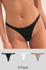 self. Black/White/Nude Thong Cotton Rich Knickers 3 Pack - Image 1 of 8